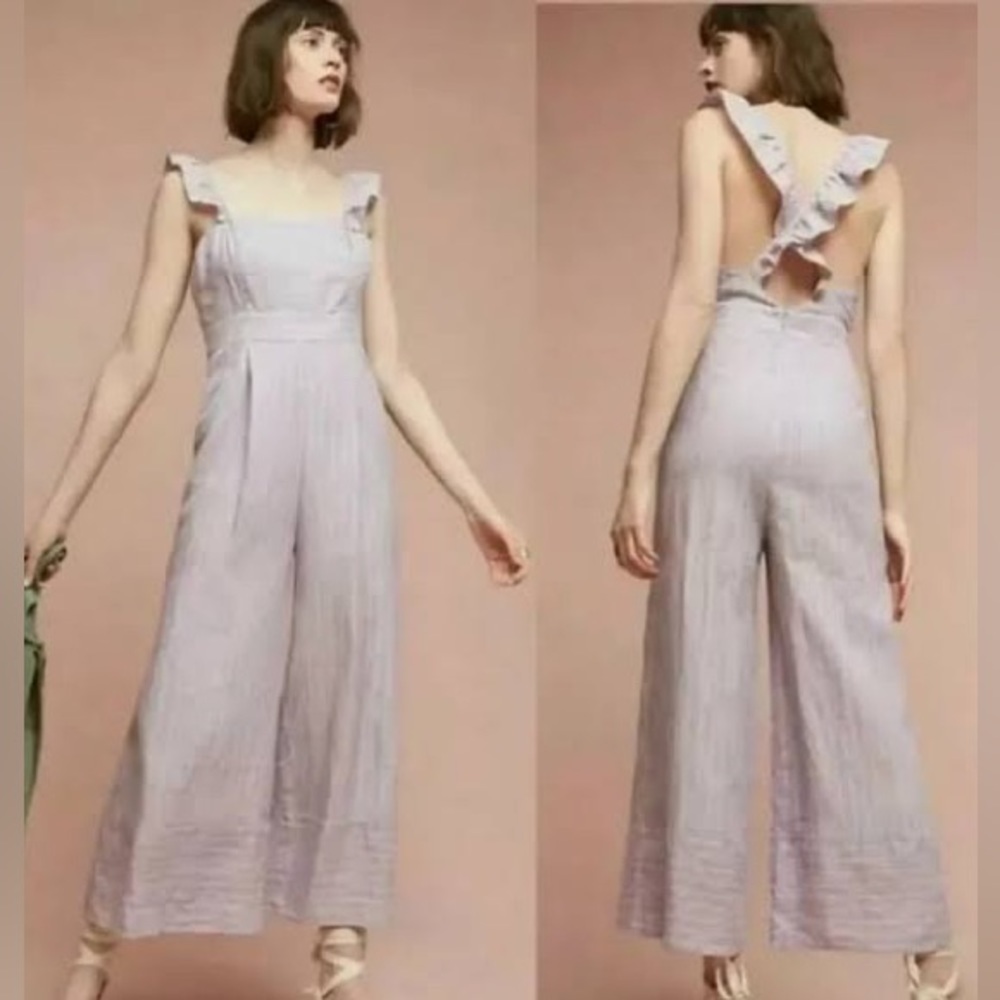 Anthro Elevenses 14 Linen Nantucket Jumpsuit
